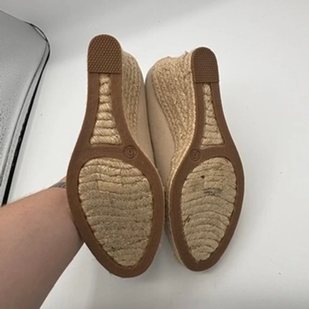 J.Crew Espadrille Wedges Women Sz 9.5 Beige Canvas Jute Summer Shoes